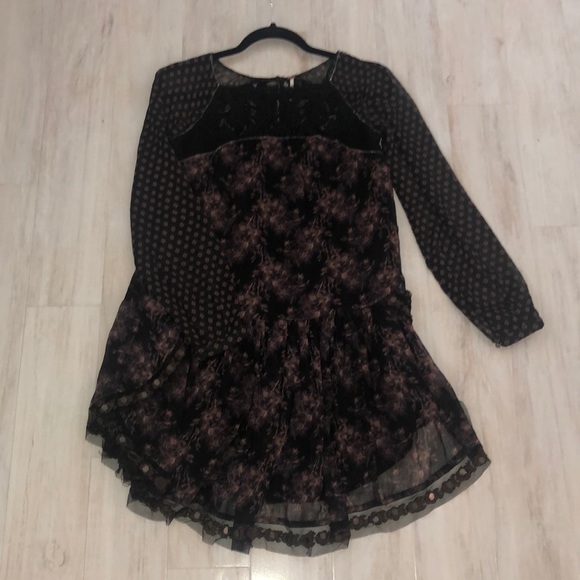 Free People Long Sleeve Printed Sheer Dress. - Picture 7 of 12